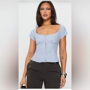Princess Polly Light Blue Pinstripe Square Neck Blouse